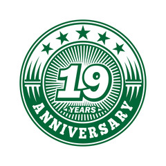 19 years logo. Nineteen years anniversary celebration logo design. Vector and illustration.