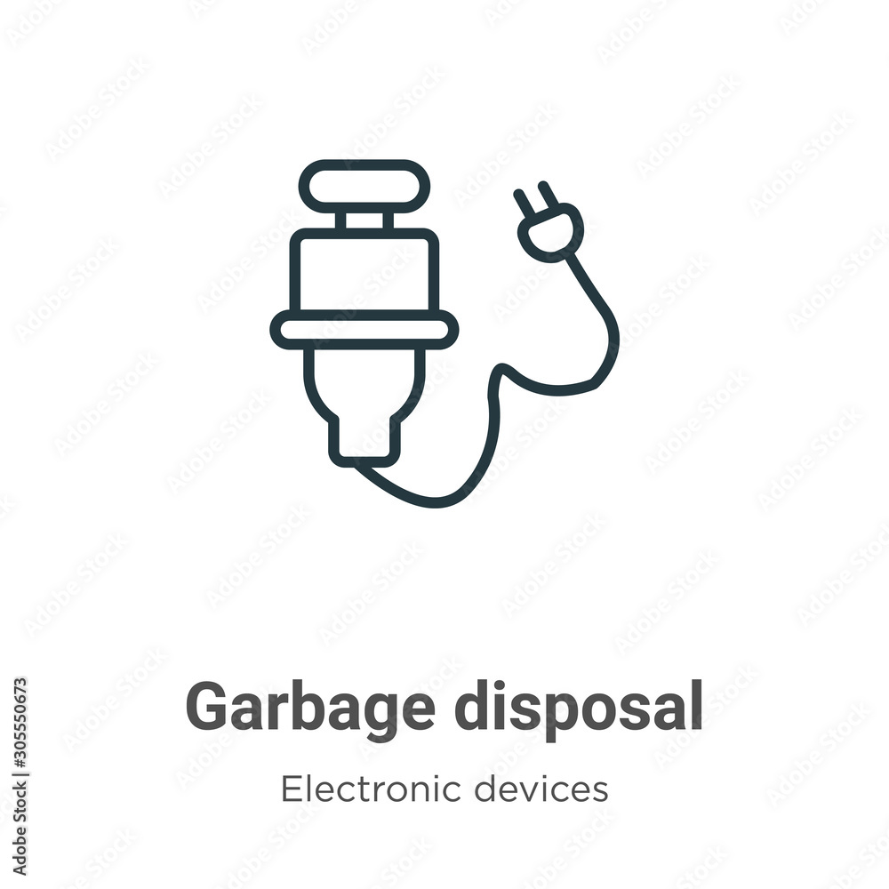 Poster garbage disposal outline vector icon. thin line black garbage disposal icon, flat vector simple elem