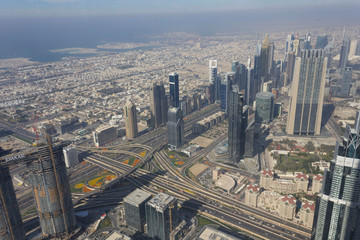 Naklejka na ściany i meble DUBAI, UAE - DECEMBER 26 2017: View of Dubai from the top