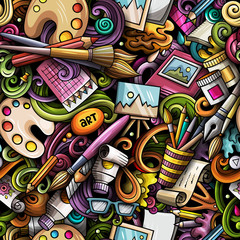 Obraz premium Cartoon cute doodles hand drawn Artist seamless pattern