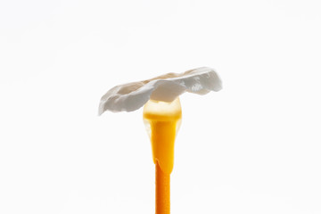 macro photo of dental ceramic tabs on a special stick, on a white background