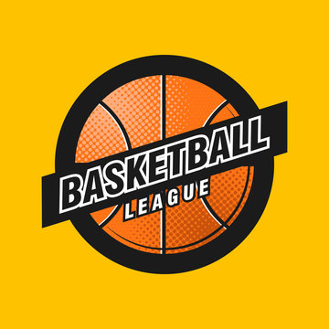Vector basketball league logo with ball. Sport badge for tournament championship or league