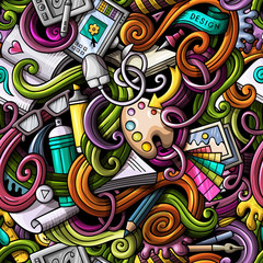 Obraz premium Cartoon hand-drawn doodles on the subject of Design seamless pattern