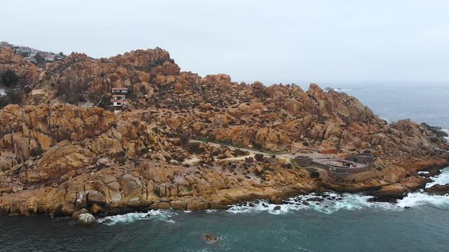 Fort Lambert, Cliffs, Hill, Pacific Ocean (Coquimbo, Chile) aerial view