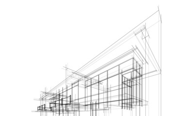Fototapeta house building sketch architecture 3d illustration obraz