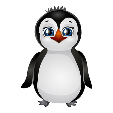 Cute cartoon penguin isolated on a white background. Flat style.