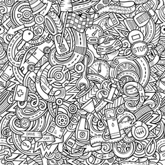 Cartoon cute doodles Automotive seamless pattern