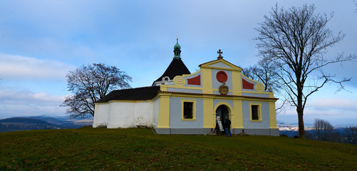 Obraz premium Cesky Krumlov/Czech Republic - November 24 2019: Chapel of Virgin Mary at Krizova Hora near Cesky Krumlov 
