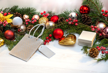 christmas tree and gifts on white background