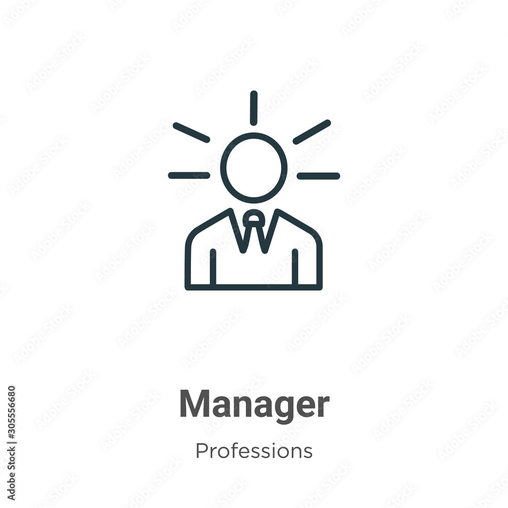 Poster Manager outline vector icon. Thin line black manager icon, flat vector simple element illustration from editable professions concept isolated on white background