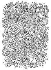 Fototapeta premium Cartoon cute doodles hand drawn Honey illustration.