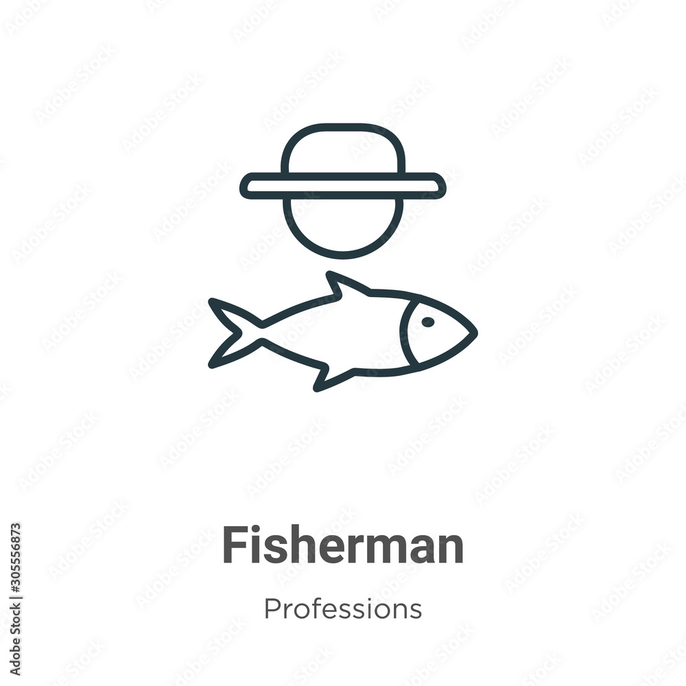 Poster fisherman outline vector icon. thin line black fisherman icon, flat vector simple element illustrati