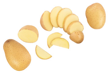 Young potato isolated on white background. Harvest new. Top view. Flat lay,