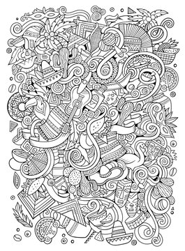 Cartoon hand-drawn doodles Latin American illustration.