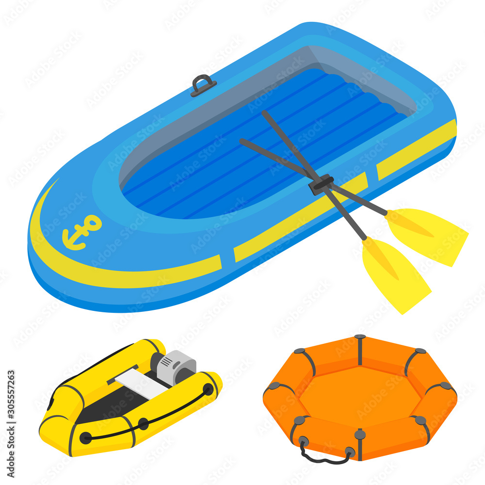 Poster inflatable boat icons set. isometric set of inflatable boat vector icons for web design isolated on 