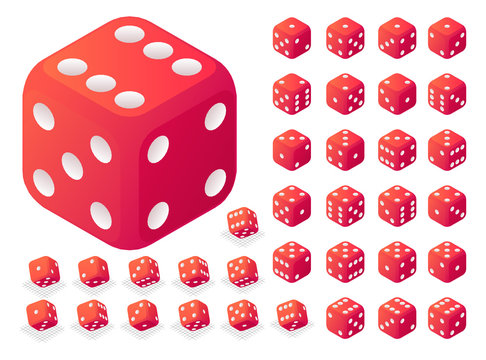 Dice icons set. Isometric set of dice vector icons for web design isolated on white background