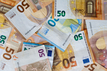 Fifty Euro banknotes