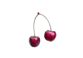 Fresh sweet red cherries on white background.