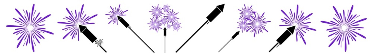 Fireworks Icon Purple | Firecracker | New Year Symbol | Pyrotechnics Logo | Firework Rocket Sign | Isolated | Variations