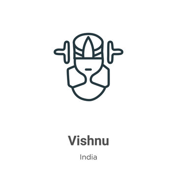 Vishnu Outline Vector Icon. Thin Line Black Vishnu Icon, Flat Vector Simple Element Illustration From Editable India Concept Isolated On White Background