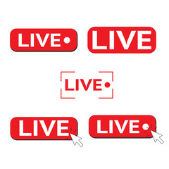 Red symbol set button of live streaming, broadcasting, online stream. Lower third template for tv, shows, movies and live performances.