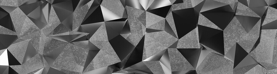 3d ILLUSTRATION, of black abstract crystal background, triangular texture, wide panoramic for wallpaper