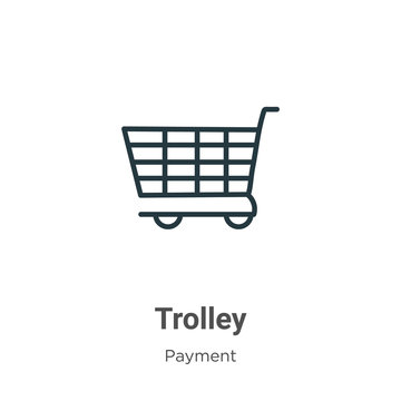 Trolley outline vector icon. Thin line black trolley icon, flat vector simple element illustration from editable ecommerce concept isolated on white background