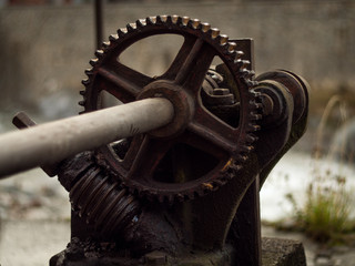 Detail of an iron water mill axis located on the river Ter as it passes through the small town of Camprodon (Girona - Spain)