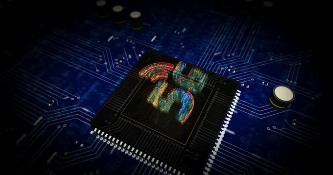 5g mobile network futuristic hologram 3D rendering animation. Dynamic concept of IOT, connection and communication technology digital background. Abstract flying over cpu and inside cyberspace.