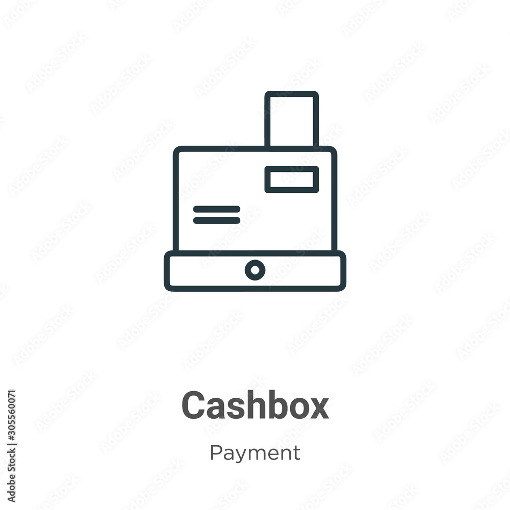 Poster cashbox outline vector icon. thin line black cashbox icon, flat vector simple element illustration f