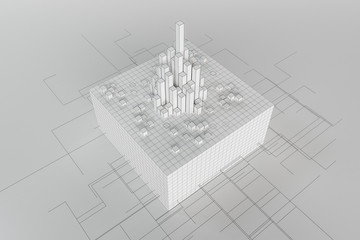 Cubes and lines with white background, 3d rendering.