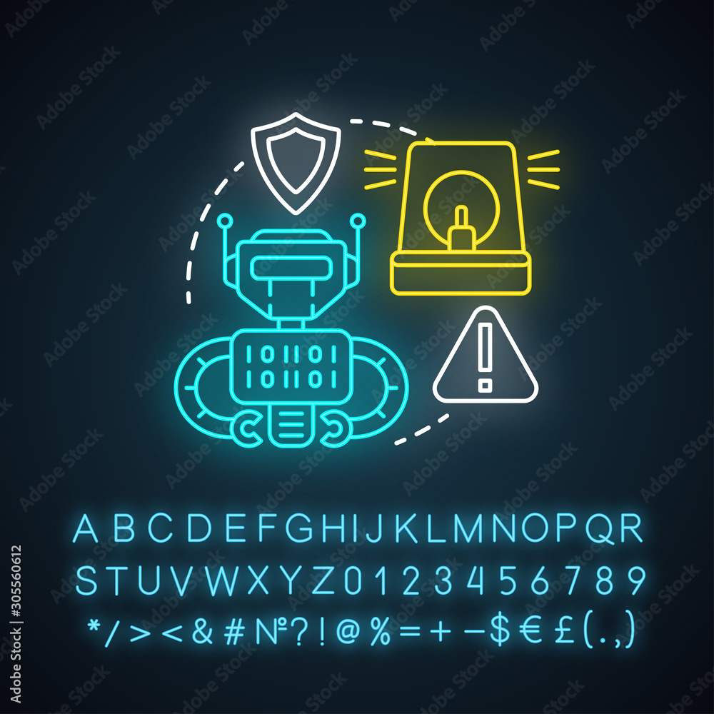 Aufkleber security robotics neon light concept icon. safety technology idea. types of robots, classification. 