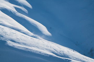 Abstract landscape of an alpine meadow in wintertime. 