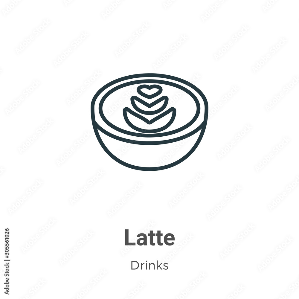 Poster latte outline vector icon. thin line black latte icon, flat vector simple element illustration from 