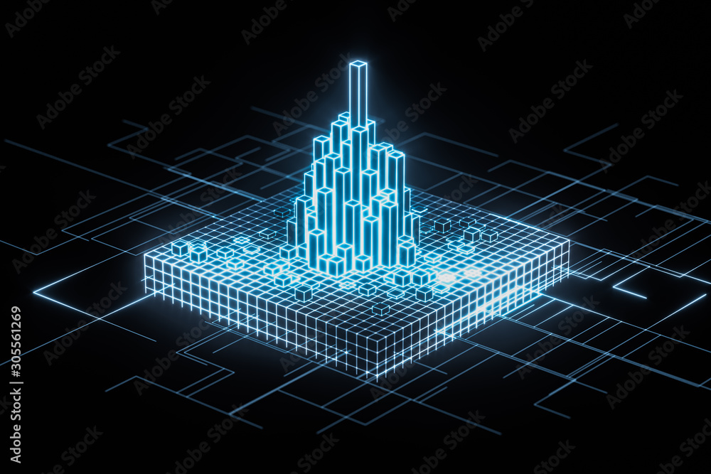 Poster cubes and lines with dark background, 3d rendering.