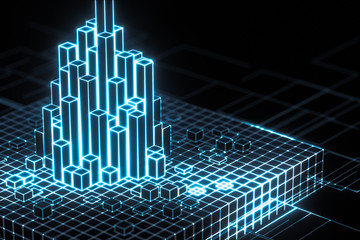 Cubes and lines with dark background, 3d rendering.