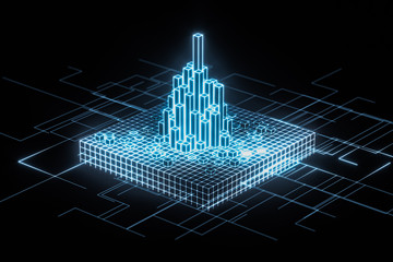 Cubes and lines with dark background, 3d rendering.