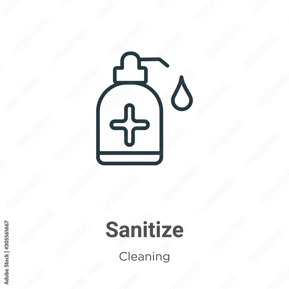 Poster sanitize outline vector icon. thin line black sanitize icon, flat vector simple element illustration