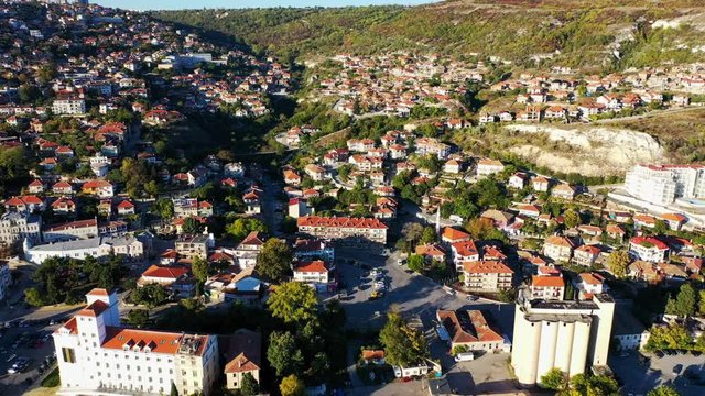 Scenic aerial video from the drone of Balchik city at the Black Sea, Bulgaria