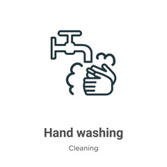 Hand washing outline vector icon. Thin line black hand washing icon, flat vector simple element illustration from editable cleaning concept isolated on white background