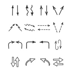 Vector set of hand draw black arrows on white background