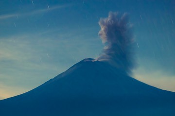 Active Popocatepetl volcano in Mexico,fumarole active volcano popocatepetl night of stars, night...
