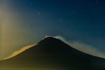 active volcano popocatepetl night of stars, night landscape, stars in the sky