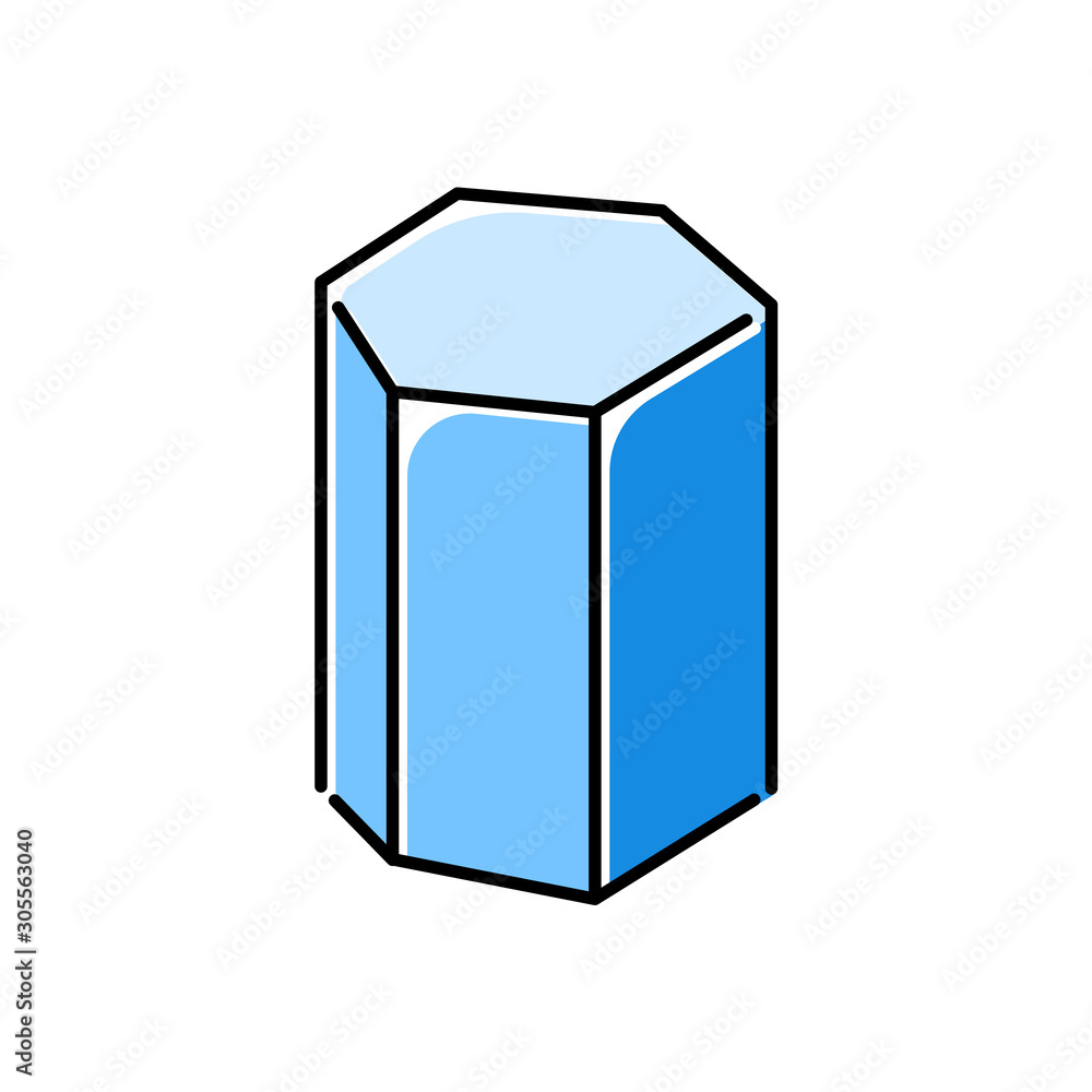 Poster hexagonal prism color icon. geometric dimensional figure. hexagon based decorative element. polygona