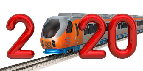 Fototapeta premium 2020 concept with modern train, 3D rendering