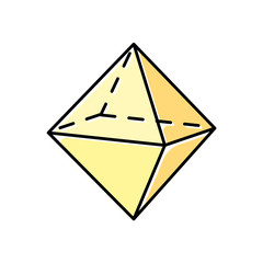Octahedron color icon. Double pyramid. Geometric dimensional figure. Square based prism. Cut model with triangular sides. Abstract shape. Isometric form. Isolated vector illustration
