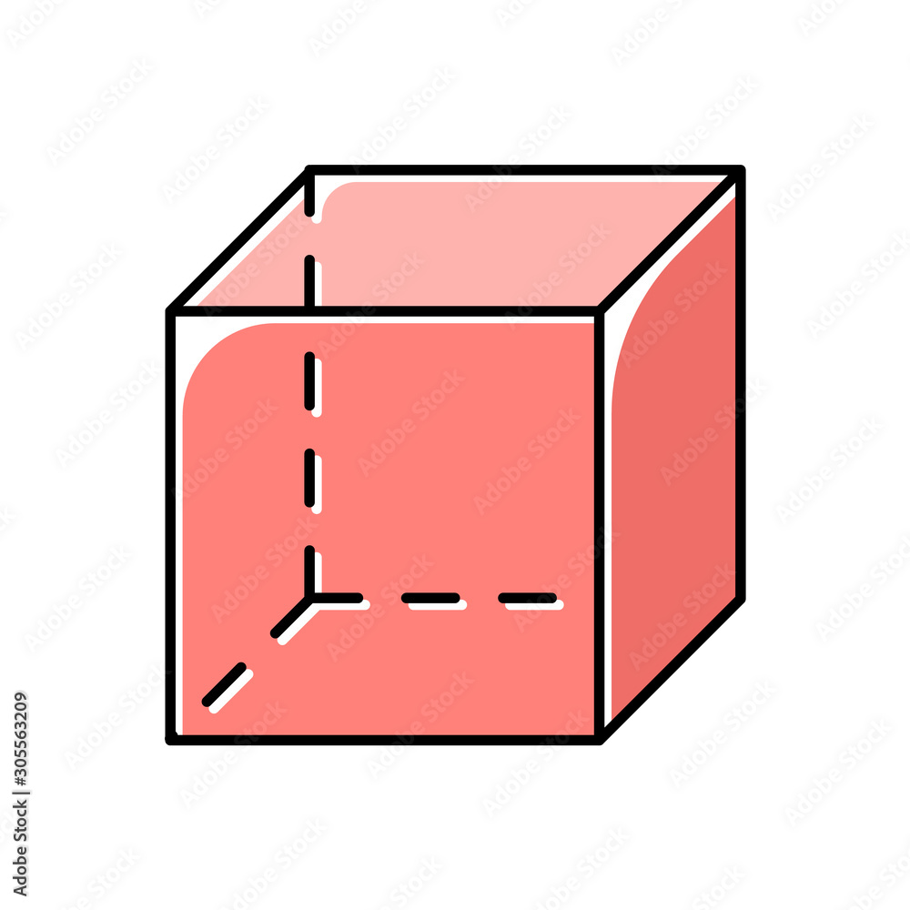 Poster Cube color icon. Geometric cut transparent figure. Dimensional model with square sides. Decorative graphic element. Abstract shape. Isometric form in perspective. Isolated vector illustration