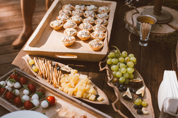 Luxury, elegant wedding reception table arrangement, food and drink