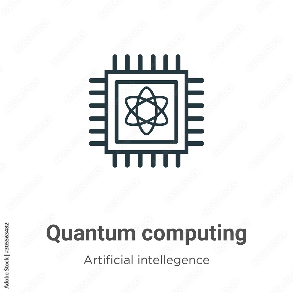 Poster quantum computing outline vector icon. thin line black quantum computing icon, flat vector simple el