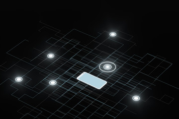 Mobile with dark background, smart mobile phone,3d,rendering.